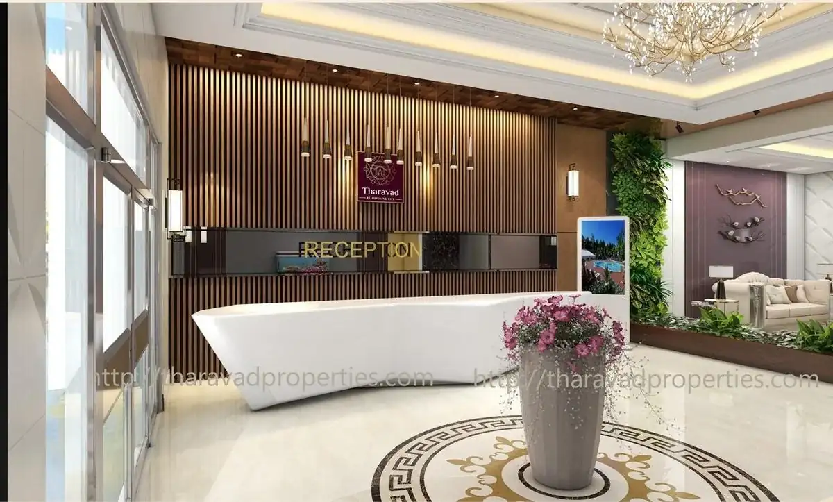 Reception with timber slat wall and feature desk