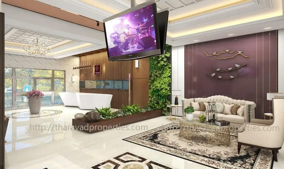 Lobby lounge beside a green wall